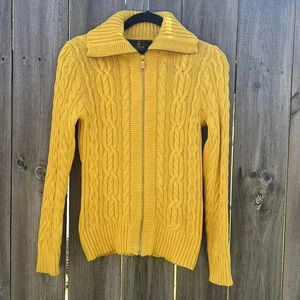 Ralph Lauren Black Label Yellow Cable Knit Women Cardigan Gold Full Zip Medium